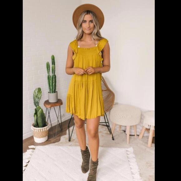 FREE PEOPLE NWT boho want your love tunic dress size XS mustard yellow - Picture 2 of 6